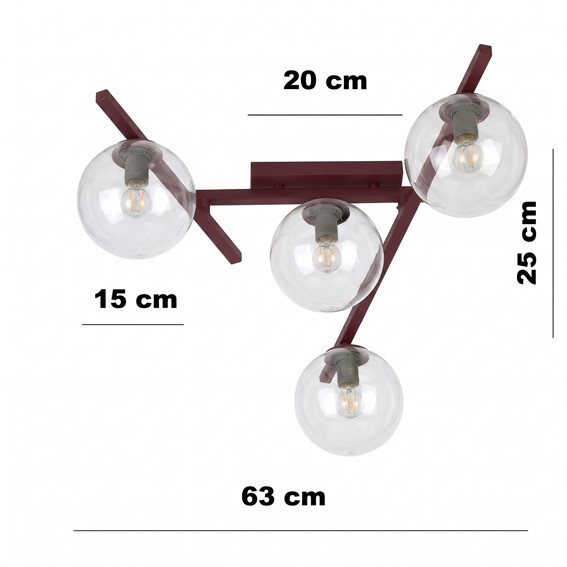 Lampa Sufitowa SMART 4 Burgundowy/Transparentny