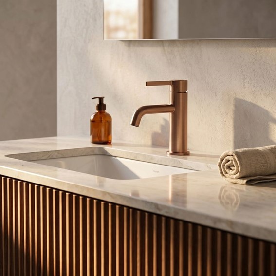 Bateria Umywalkowa Niska FOSTER Miedź Szczotkowana