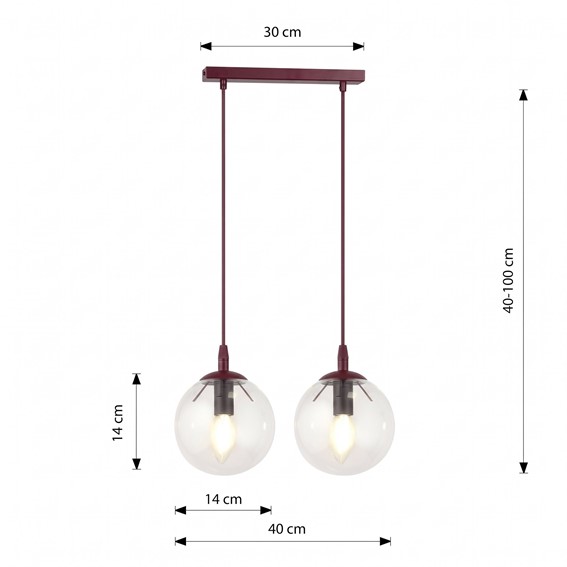 Lampa Wisząca COSMO 2 Burgundowy/Transparentny