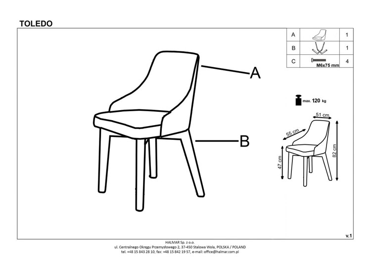 Krzesło TOLEDO 2 Dąb Miodowy/Monolith 77