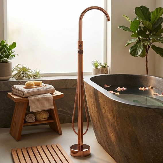 Bateria Wannowa Podłogowa LUNGO Miedź