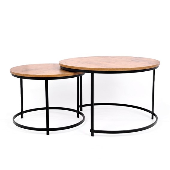 Komplet Stolików KAJA HOME KS-30 fi60/80 Czarny/Dąb