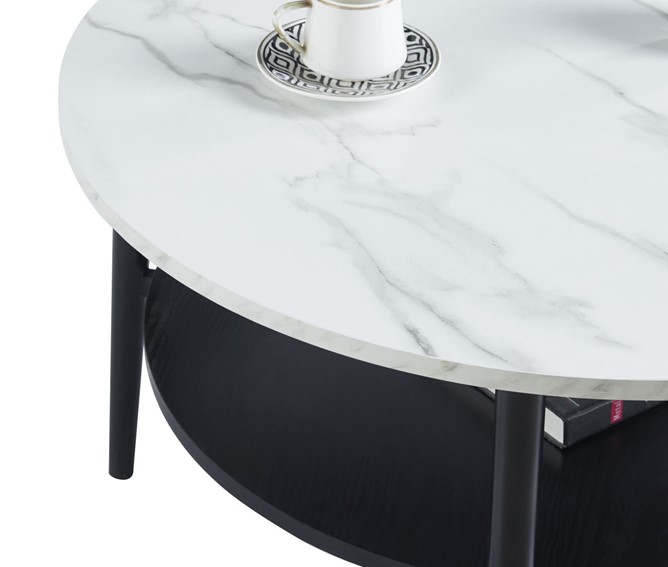 Ława L14-FX fi80 Biały Marmur/Czarny