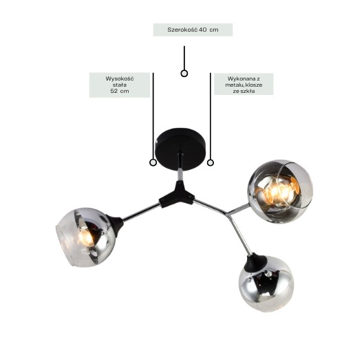 Żyrandol ZARA 3 Chromowany/Czarny