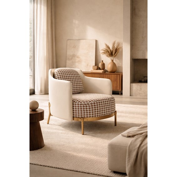 Fotel Tapicerowany VENICE Biały/Brązowy/Złoty