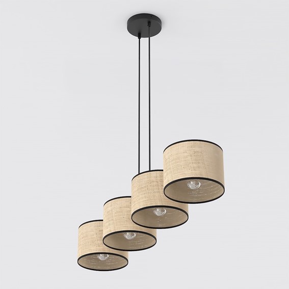 Lampa Wisząca ECO 4 Czarny/Rattan