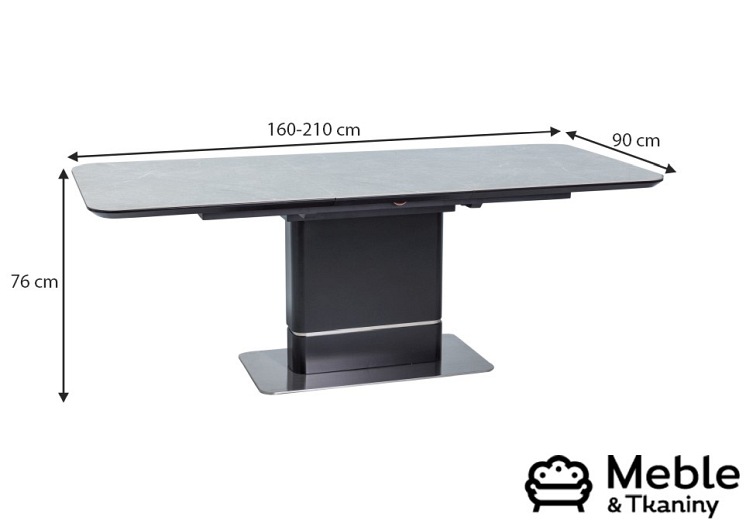 Stół Rozkładany PALLAS CERAMIC (210-160)x90 Efekt Marmur/Czarny Mat