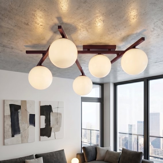 Lampa Sufitowa SMART 5 Burgundowy/Opal