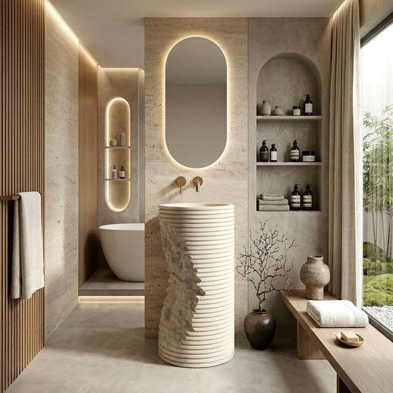 Umywalka Wolnostojąca TRAVENA ROUND Beżowy