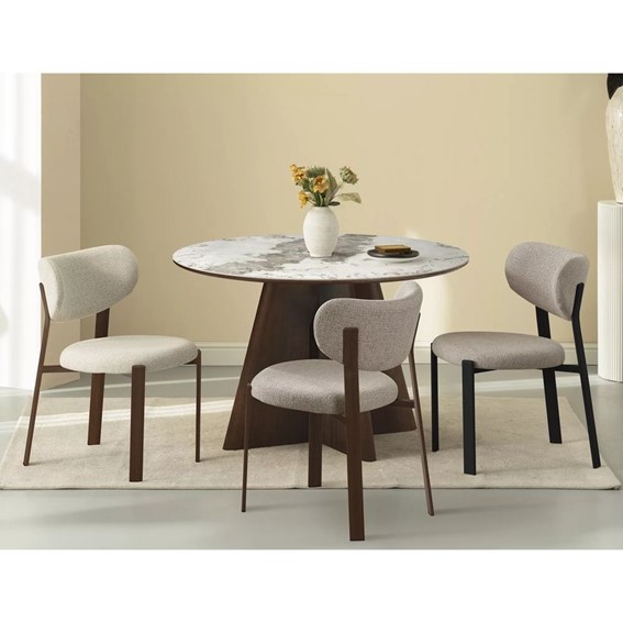 Stół ALZANO Ceramic Fi120cm Biały Połysk/Orzech