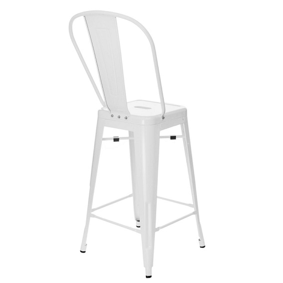 Stołek Barowy PARIS Back Biały Inspirowany Tolix