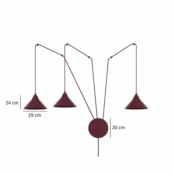 Lampa Wisząca ABRAMO 3 Burgundowy