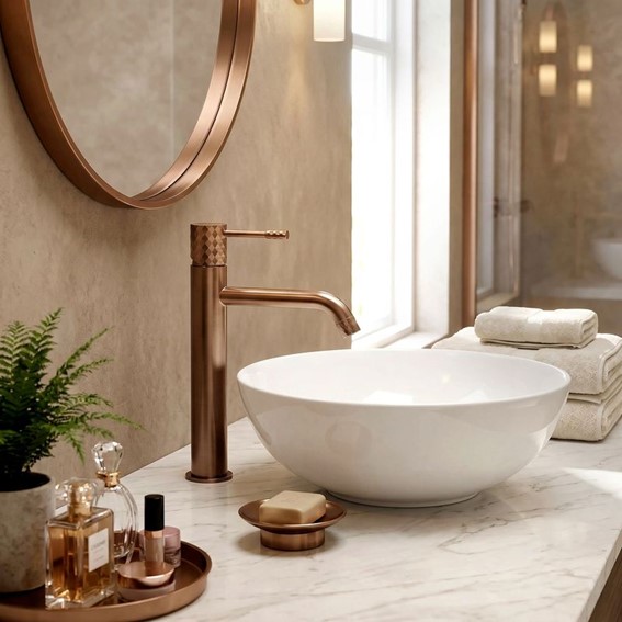 Bateria Umywalkowa Wysoka LUNGO DIAMOND Miedź Szczotkowany