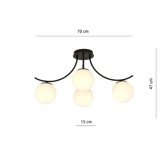 Lampa Sufitowa BOSTON 4 Czarny/Opal