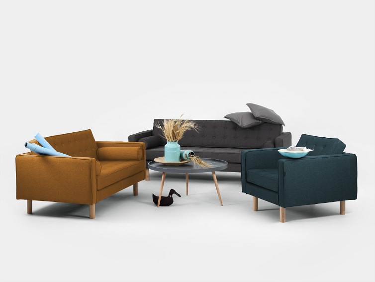 Sofa 3 os. Topic Wood 220x88x80 Stalowy/Naturalny