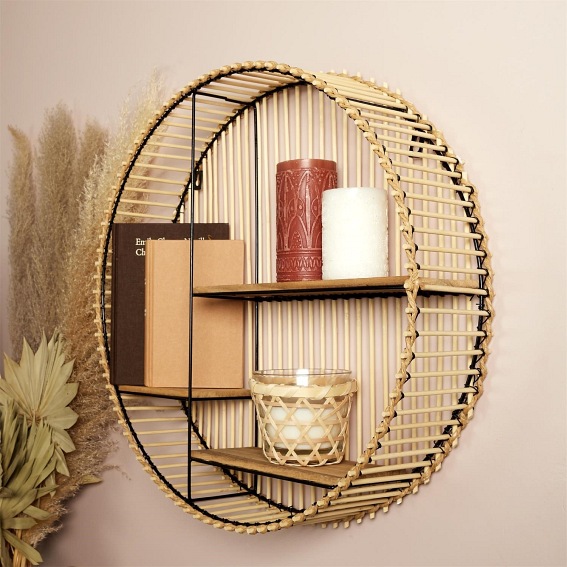 Półka BALI BOHO Okrągła Wisząca 53x53x12 Naturalny/Czarny