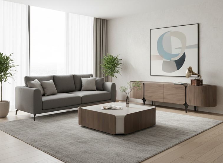 Stolik Kawowy SILENO SA06 100x100cm Brązowy/Beżowy