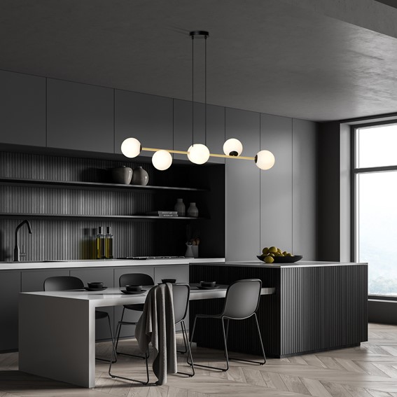 Lampa Wisząca GRAVITY 6 Czarny/Złoty/Opal