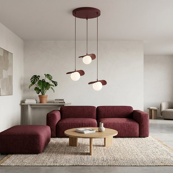 Lampa Wisząca FLORA 3PREM Burgundowy/Opal
