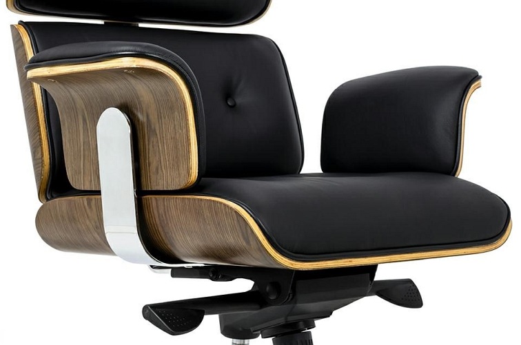 Fotel biurowy LOUNGE BUSINESS Czarny Orzech Skóra Naturalna