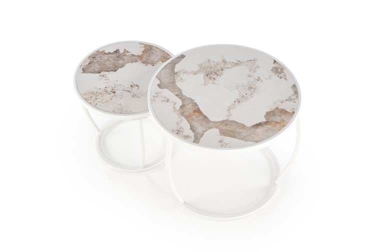 Zestaw 2 Ław INES Biały/Beżowy Marmur