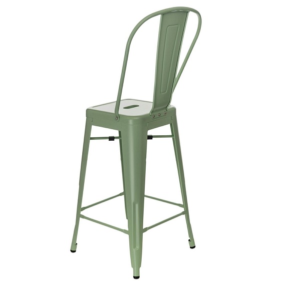 Stołek Barowy PARIS Back Zielony Inspirowany Tolix