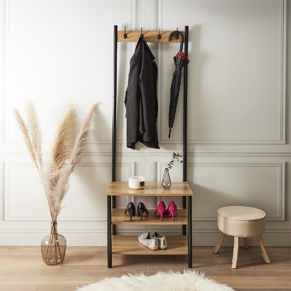 Wieszak COUNTRY z 3 Półkami Naturalny/Czarny