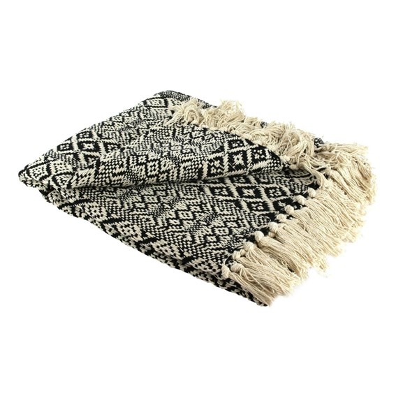 Narzuta na Łóżko Etniczna 170x250cm Czarny/Biały