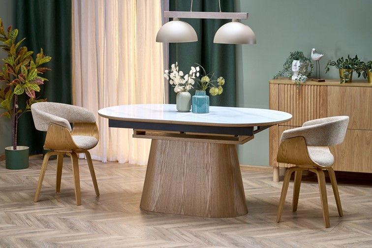 Stół Rozkładany SIRIUS (160-240)x90 Biały Marmur/Naturalny