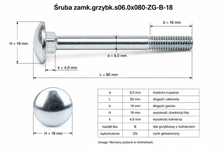 Śruba Zamkowa s06.0x080-ZG-B-18 1kg Chrom