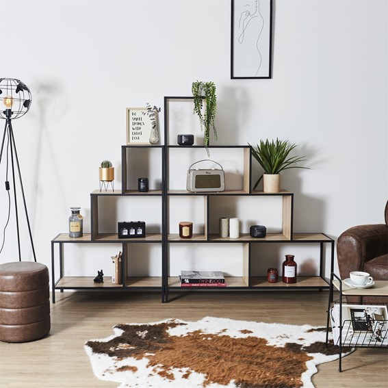 Regał Schodkowy EDISON M Naturalny/Czarny