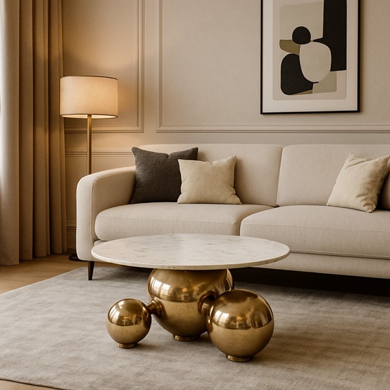 Stolik Kawowy MODIG M63 Fi80cm Biały/Złoty