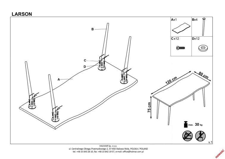 Stół LARSON 120x80 Naturalny/Czarny