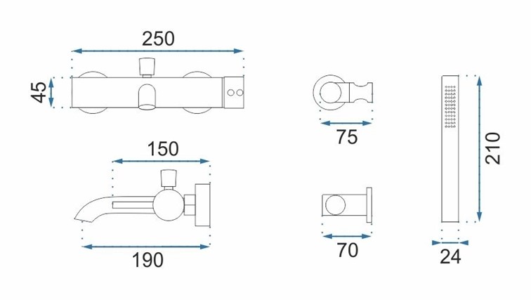 Bateria Wannowa LUNGO Złoty Szczotkowany