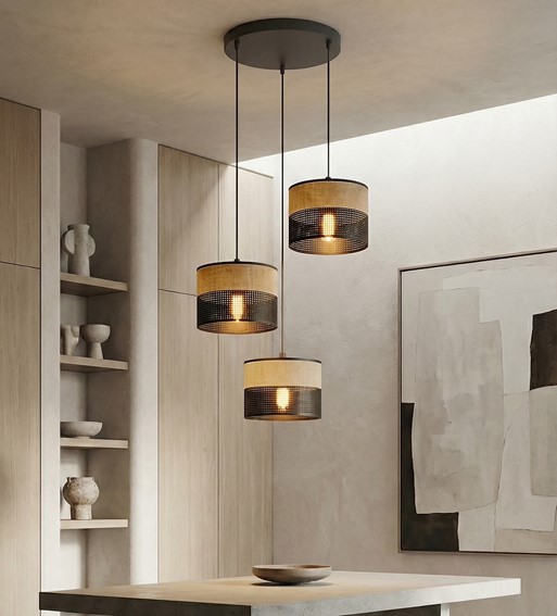 Lampa Wisząca KARBON 3 PREM Czarny/Brązowy