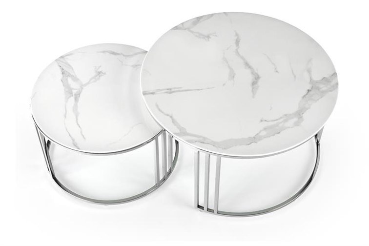 Zestaw 2 Ław MERCURY 2 fi60/80 Srebrny/Biały Marmur