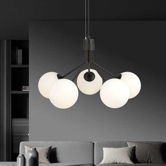 Lampa Sufitowa NOVA 5 Czarny/Opal