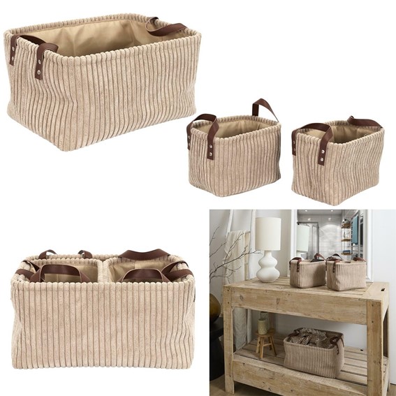 Zestaw 3 Koszy Sztruks Taupe