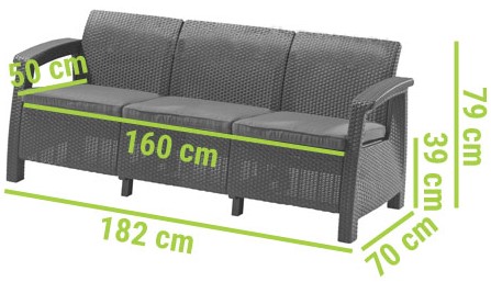 Sofa Ogrodowa Corfu Max Love Seat 3-Osobowy 70x182x79 Grafit