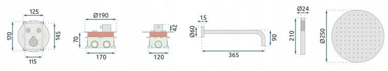 Zestaw Natryskowy Podtynkowy LUNGO z Termostatem Złoty Szczotkowany