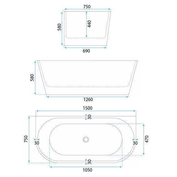 Wanna Przyścienna CAPRI 150 Biały