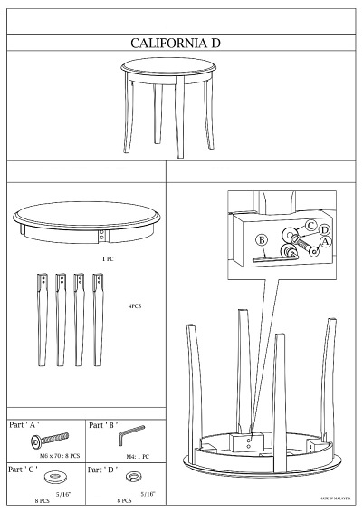Ława CALIFORNIA D fi60 Orzech