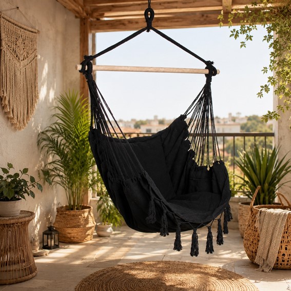 Fotel Hamakowy RIVA Boho Czarny