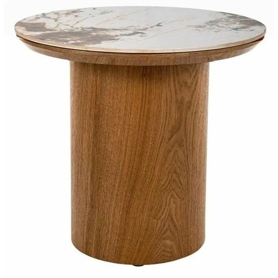 Ława RONDO Fi45cm Biały Połysk/Dąb