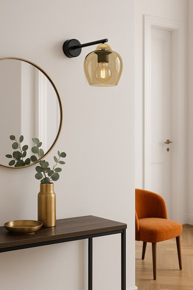 Kinkiet TULA K-5608 Czarny/Złoty/Bursztynowy