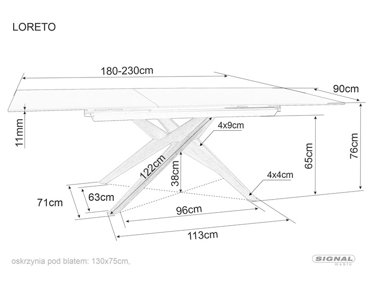 Stół Rozkładany LORETO Ceramic (180-230)x90cm Brąz Mat/Dąb