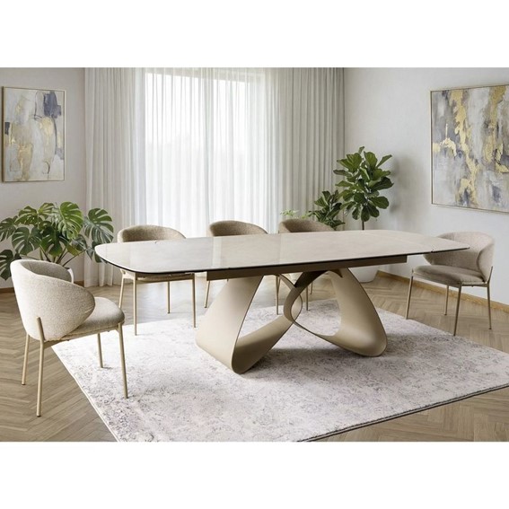 Stół Rozkładany VALENTINO Ceramic (260-180)x98cm Beż Połysk/Kaszmir
