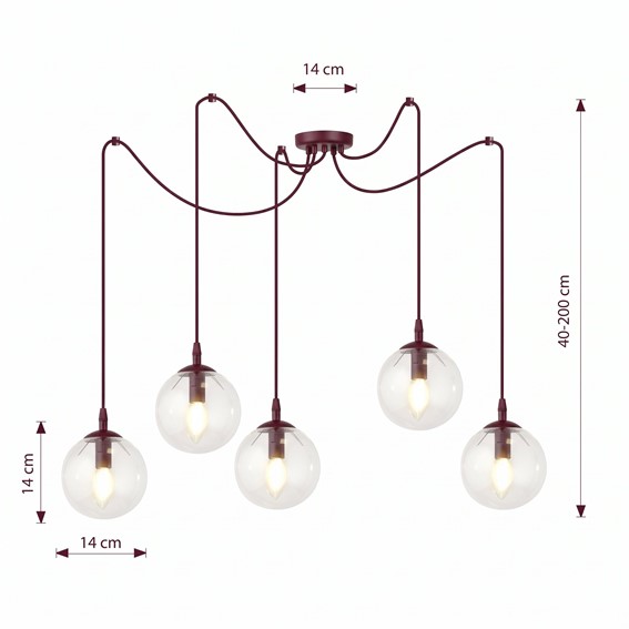 Lampa Wisząca GIGI 5 Burgundowy/Transparentny