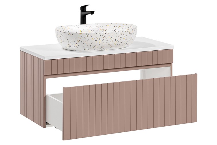 Zestaw ICR B LILI-MW21 100cm (Szafka + Blat + Umywalka) Różowy/Biały