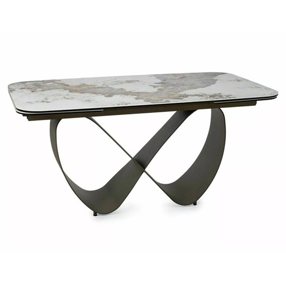 Stół Rozkładany INFINITY Ceramic (240-160)x95cm Biały Połysk/Miedziany